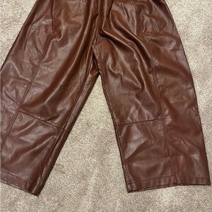 Pilcro Women's Wide Leg Brown Leather Pants